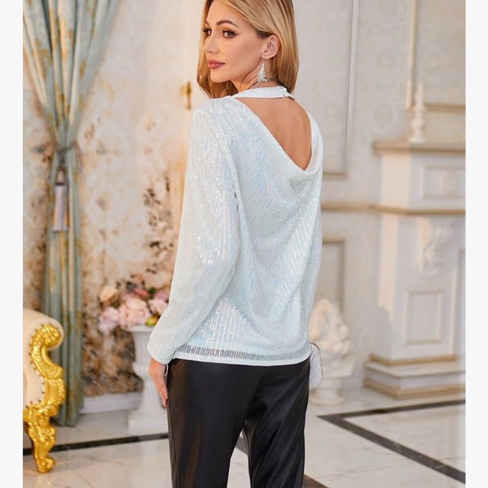 Elegant Sequin Top and Black Pants Set